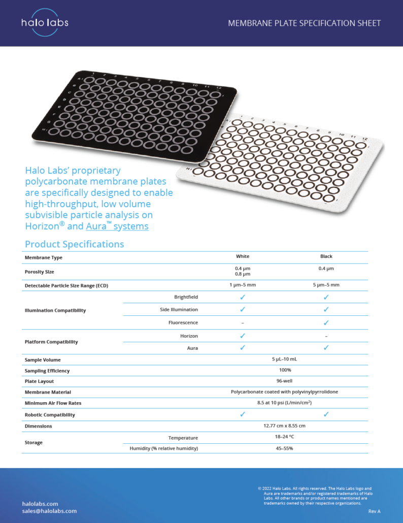 Aura Membrane Specification Sheet